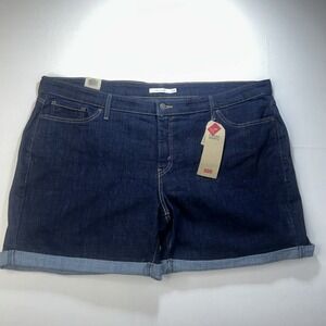Levis Sculpt Classic Shorts Women 24W Mid Rise Dark Wash Stretch Soft Cuffed Hem